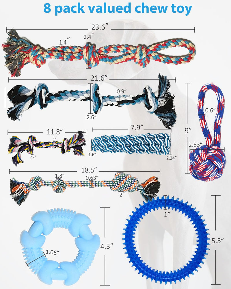 8 Pack Dog Toys for Aggressive Chewers - Indestructible Rope & Teething Chew Toys for Puppy, Durable Sturdy Interactive Essentials for Medium Breed - PawsPlanet Australia