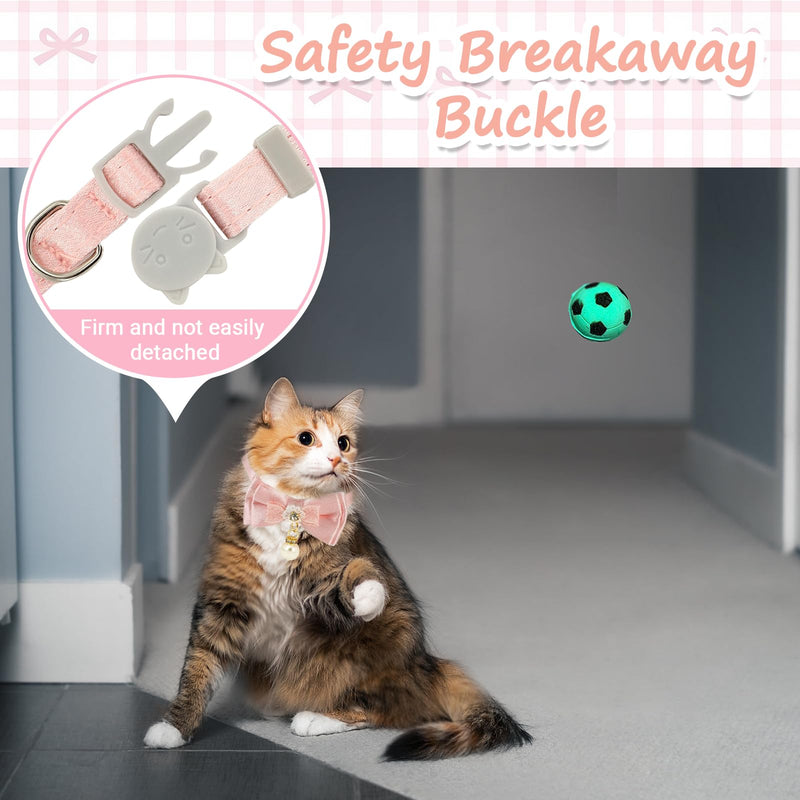 Pink Cat Collar, 4pcs Safety Buckle Kitten Collar Girl with Pearl Pendant Adjustable Cute Cat Collars for Girl Cats with Bow Fashion Comfortable Washable Removable Design - PawsPlanet Australia
