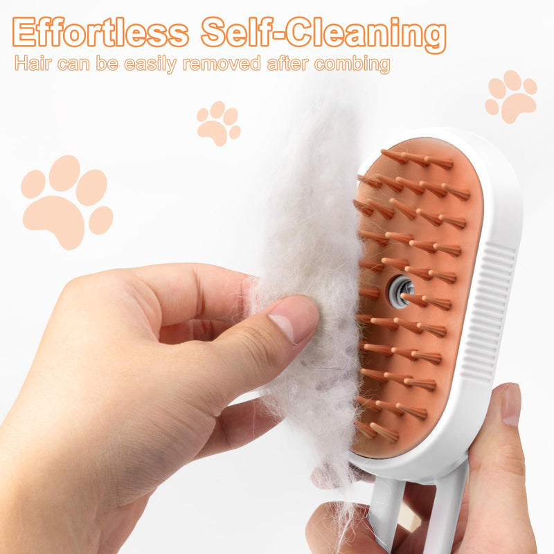 Steam Brush for Cat & Dog – 3-in-1 Spritz Pet Spray Hair Removal Comb for Grooming & Shedding Steam – Water Brush for Long & Short Haired Pets– Includes Two Bottles Waterless 2*Shampoo 7.8″-90ML white