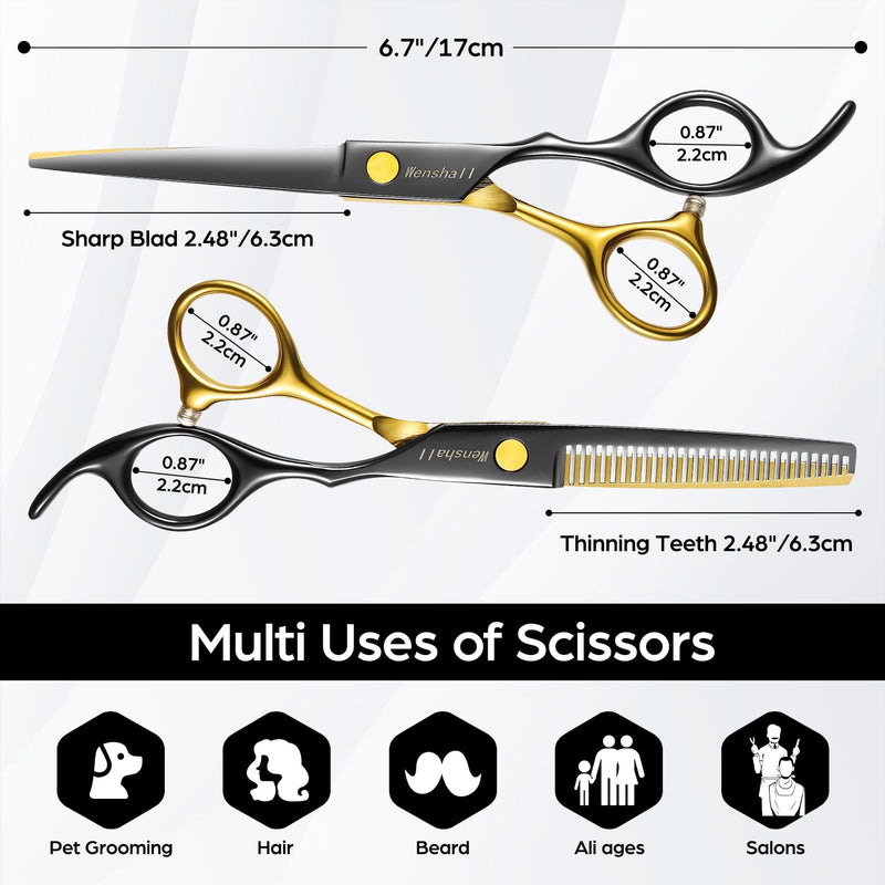 Professional Black Gold Hair Scissors 6.89" Teeth Japanese Stainless Steel Multifunctional Salon Thinning Scissors Straight Shears Tools for Men Women Home Salon Barber - PawsPlanet Australia