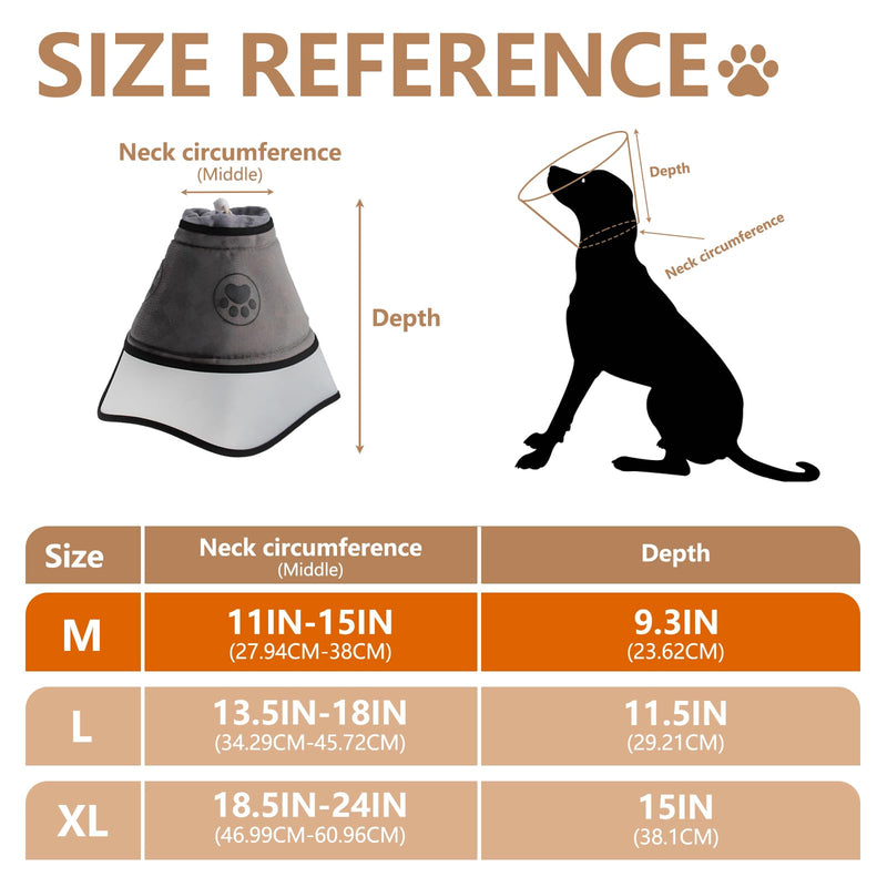 ZoneYan Dog Collar Lick Protection, Breathable Pet Elizabethan, Adjustable Dog Collar, Lick Protection Dog After Surgery Dog (Grey, M) gray