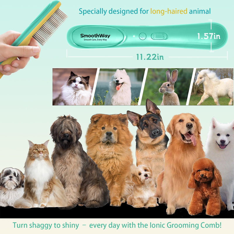 Premium Flea Comb for Dogs & Cats with Long Hair - 3-Row Stainless Steel Detection Tool with Manual Cleaning Brush | Electric Negative Ion Grooming Comb for Shaggy Dogs, Cats and Long-haired Animals - PawsPlanet Australia