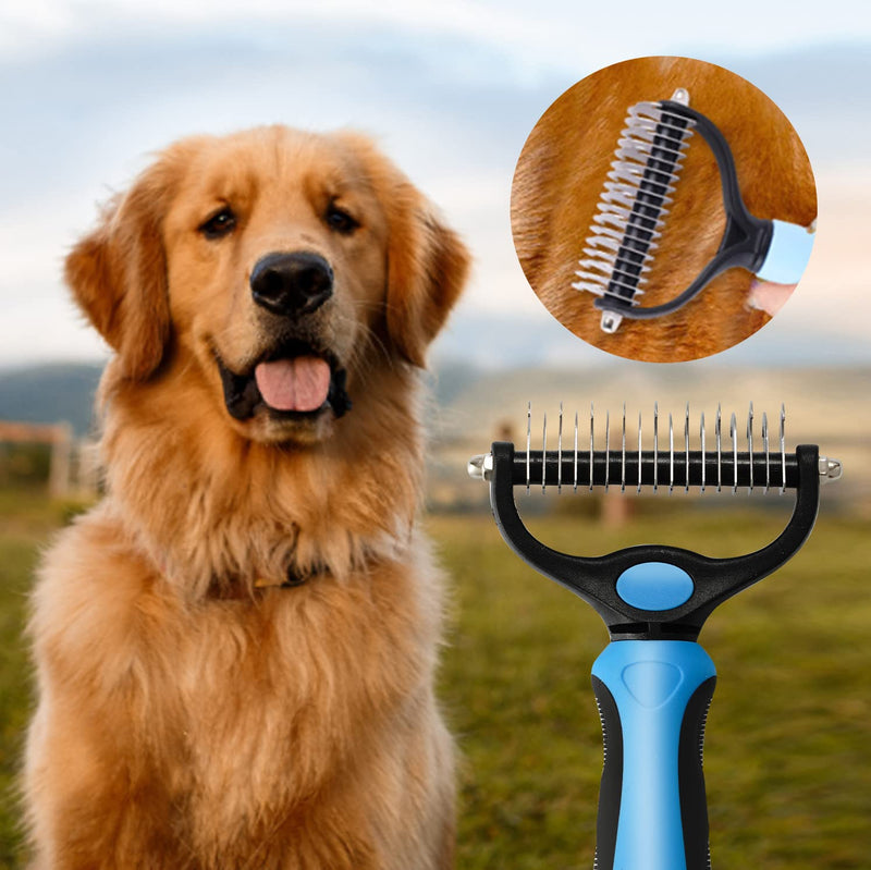 TAN.G Pet Deshedding Brush，2 Sided Undercoat Rake for Dogs & Cats，Dog Grooming Rakes Tools for Mats & Tangles Removing，Effectively Reduces Shedding by up to 95% for Short Medium and Long Pet Hair - PawsPlanet Australia