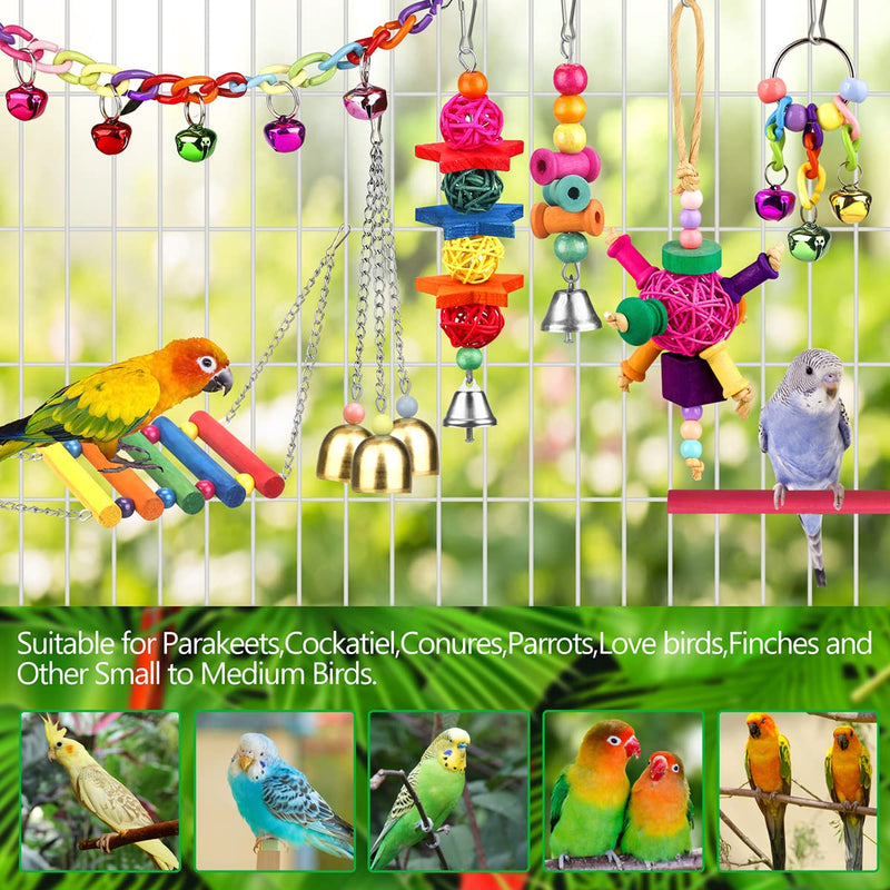 Bird Toys for Conures with Colorful Ladder Hammock Bird Cage Accerious Bird Perch Stand Chewing Toys Hanging Bell for Parrot Parakeet Cockatiel Lovebirds - PawsPlanet Australia