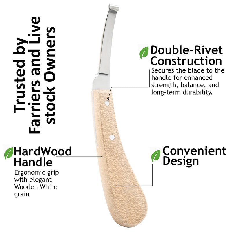 Premium Narrow Blade Farrier Hoof Knife – Professional Hoof Trimming Tool with Wooden Handle & Stainless Steel Blade (White Handle) White Handle - PawsPlanet Australia