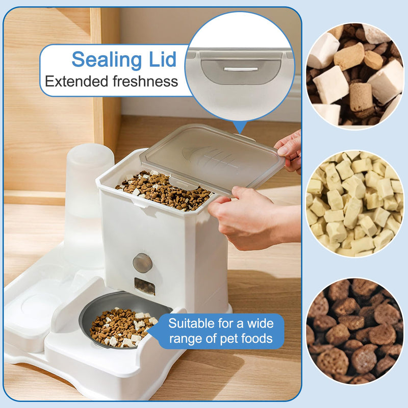 kathson Automatic Cat Food Dispenser,Cat Food and Water Dispenser Set Gravity Water Bowl Automatic Pet Feeder and Water Dispenser 2 in 1 for Cats and Small Dogs（Stainless Steel Model） - PawsPlanet Australia