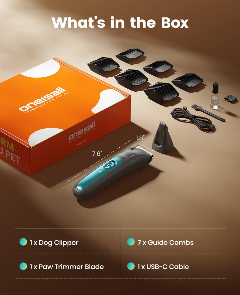 oneisall Dog Grooming Clippers & Paw Trimmer Kit 2-in-1,Pet Shaver with LED Light, Quiet Design for Dogs Cats,Cordless Dog Clippers for Full-Body Grooming and Safe Paw Care Blue 2-in-1