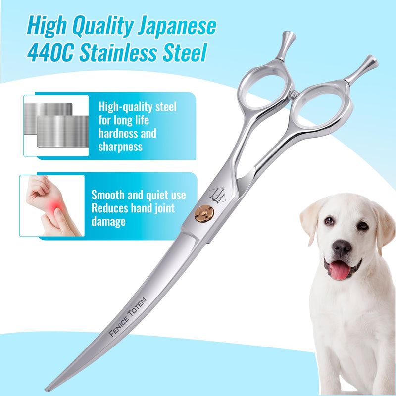 Dog Grooming Scissors: 7.0 inch Curved Pet Shears Made Of Japanese 440C Advanced Stainless Steel Professional Grooming Scissors for Dogs Cats and Other Pets 7 inch - PawsPlanet Australia