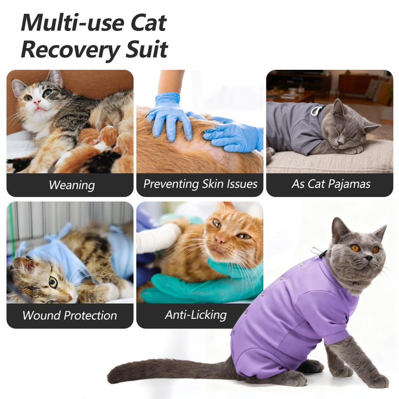 Dotoner Cat Recovery Suit After Surgery Spay Recovery Suit for Female Cats Soft Protective Clothing E-Collar Alternative for Wound Care Post Surgery Apparel(Purple-L) Large Purple