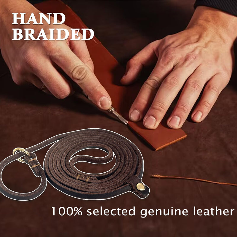 Guiding Star Leather Slip Lead Dog Leash for Small Dogs & Puppies 6 Ft x 1/4 Inch,Luxurious and Lightweight Leather Training Dog Leash for Walking with Soft Handle (Brown) Slip Leash Brown - PawsPlanet Australia