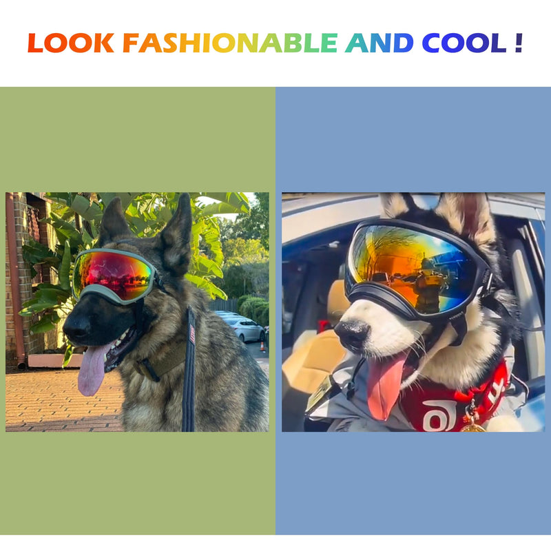 Dog Sunglasses,Doggles Anti-UV Protection, Pet Sunglasses with Adjustable Strap, Suitable for Motorcycle Car Driving Bike Riding Hiking Swimming Wind Dust Fog Dog Eye Protection ArmyGreen frame, Red lenses