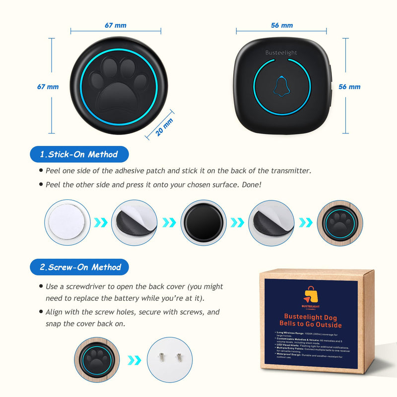 Dog Bells to Go Outside - Wireless Dog Door Bell with 1000ft Range, LED, Waterproof Potty Training Bell & Dog Buttons for Communication - Dog Clicker Alternative with 60 Melodies (1 Bell & 1 Receiver) 1 Bell & 1 Receiver - PawsPlanet Australia