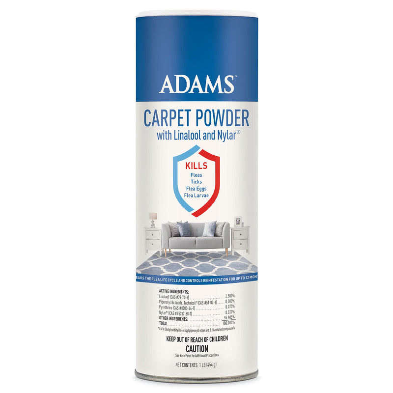 Adams Carpet Powder With Linalool and Nylar, Kills Fleas and Ticks On Contact, Kills All Stages of the Flea Life Cycle, 30 Day Protection, Freshens and Deodorizes, Treats Up to 400 Sq Ft, 1LB