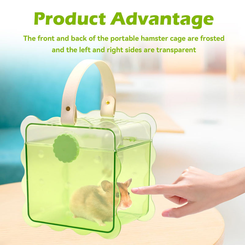 Portable Hamster Travel Cage,Dwarf Hamster Carrier Cages with Water Bottle Breathable Small Animal Outgoing Carry Case for Mice, Dwarf Hamster,Sugar Glider,Gerbils(Green)