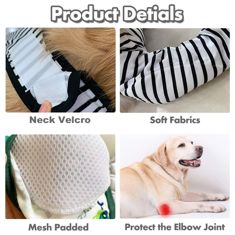 Dog Elbow Protector for Calluses, Dog Joint Recovery Sleeve for Prevent Licking Wound, Elbow Sleeves with Mesh Pad for Medium Large Dogs (L, Stripe) L
