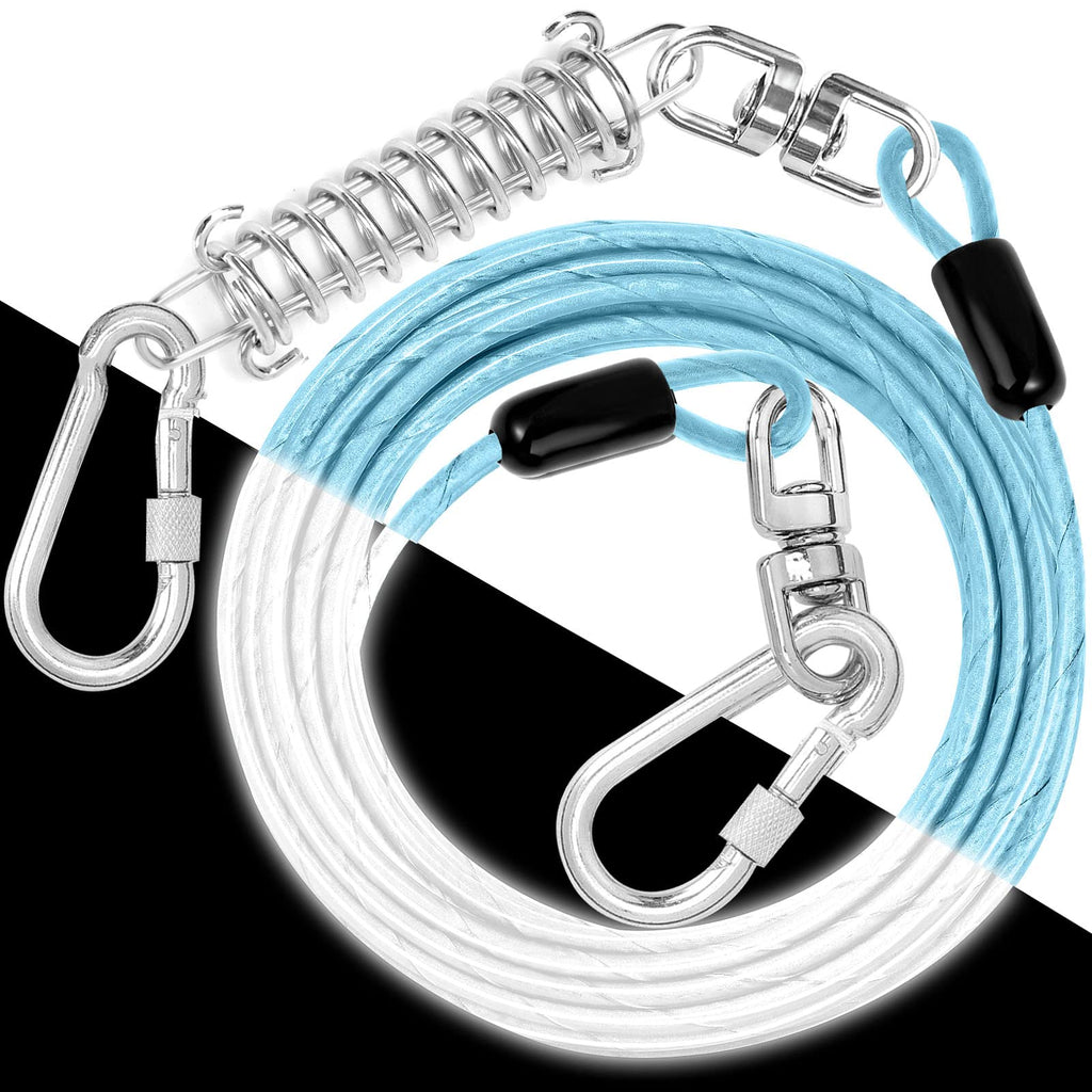 Dog Tie Out Cable: Reflective 10 ft Heavy Duty Dogs Chain for Outside with Shock Absorbing Spring - Dog Runner Leash for Yard Camping Outdoor Sturdy Lead for Small to Large Dog Up to 500LBS Blue 10ft