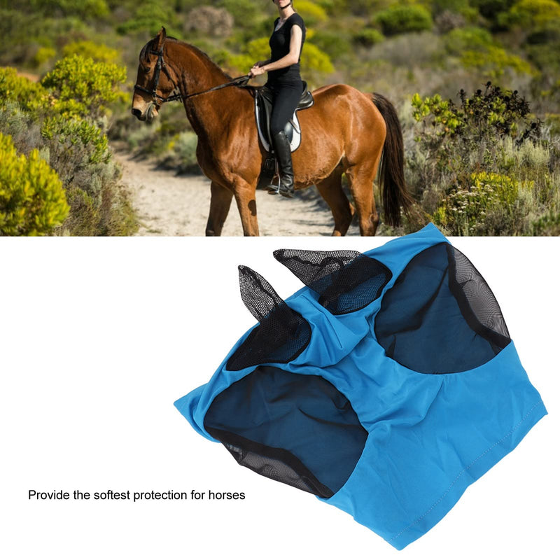 Horse Fly Mask with Ears Protection Professional Sun Comfortable Breathable Design for Barn Horses Blue 44x36cm