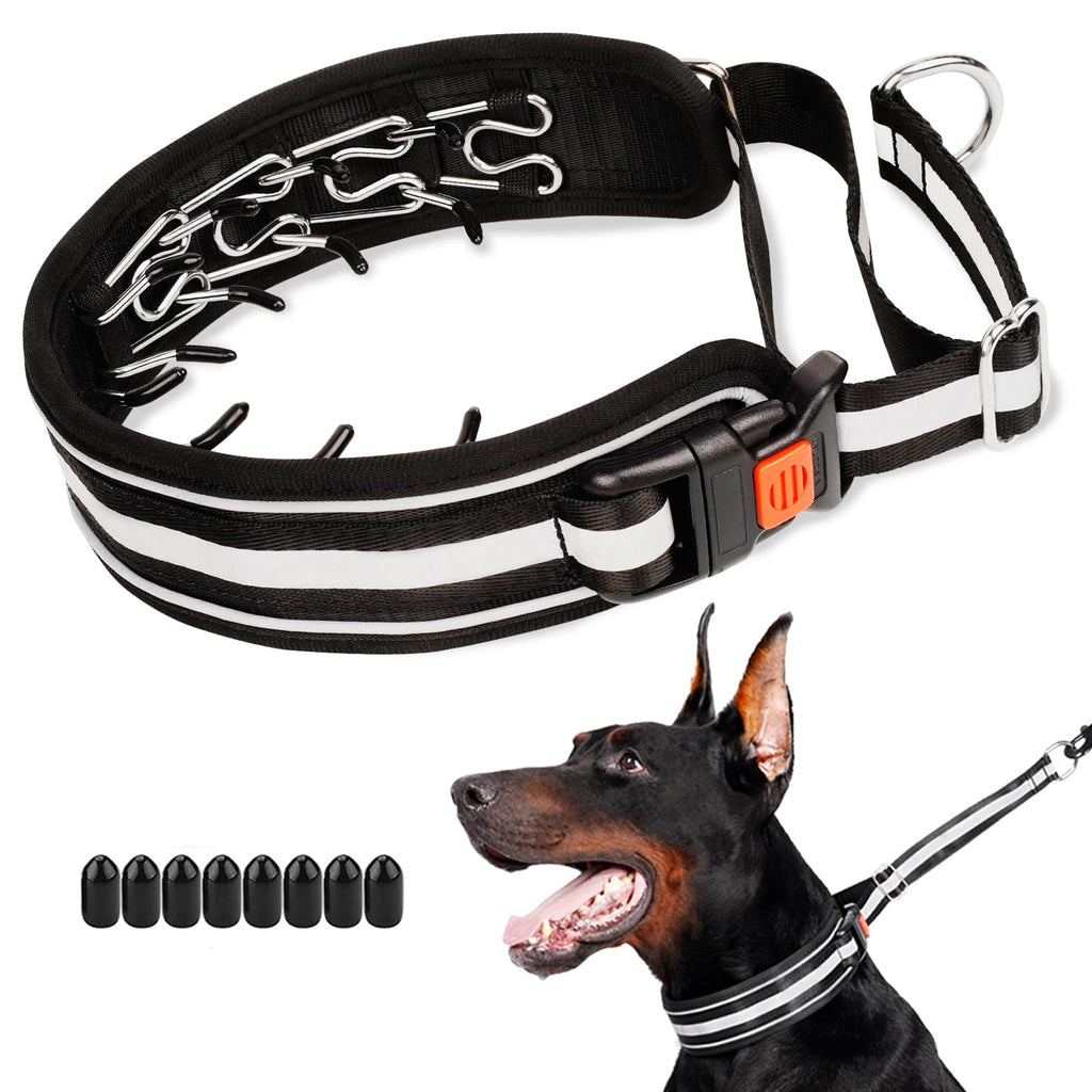 Mayerzon Martingale No Pull Dog Collar, Patented Reflective Walking Collar for Large Medium Dogs Pitbull Belgian Malinois Doberman That Pull, Anti Pull Dog Collar with Buckle for Training Hunting L Black