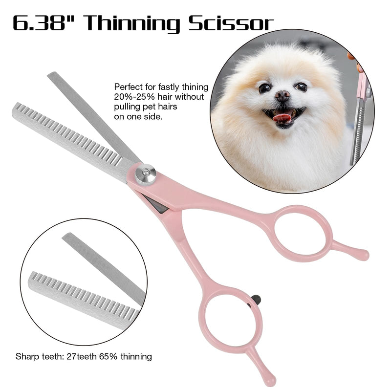 Professional Dog Grooming Scissors Set, 4 in 1 Dog Grooming Scissors Kit, Curved Dog Scissors Pet Thinning Shears, Pink Candy Pink - PawsPlanet Australia
