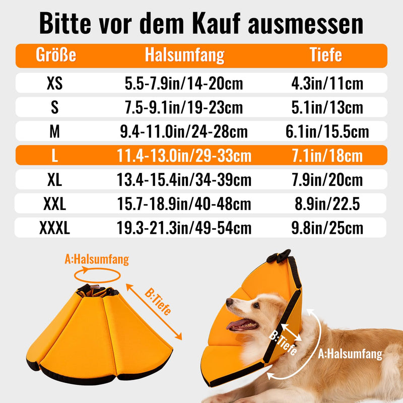 Soft Dog Collar Leak Protection Breathable Adjustable Protective Collar Suitable for Pets After Surgery or Skin Itching (Orange, L, Neck: 29-33 cm) | Bequemer Leckchutz-Schutzkragen für Hunde. Ideal für postoperative Pflege oder Hautjucken. Verstellbar...