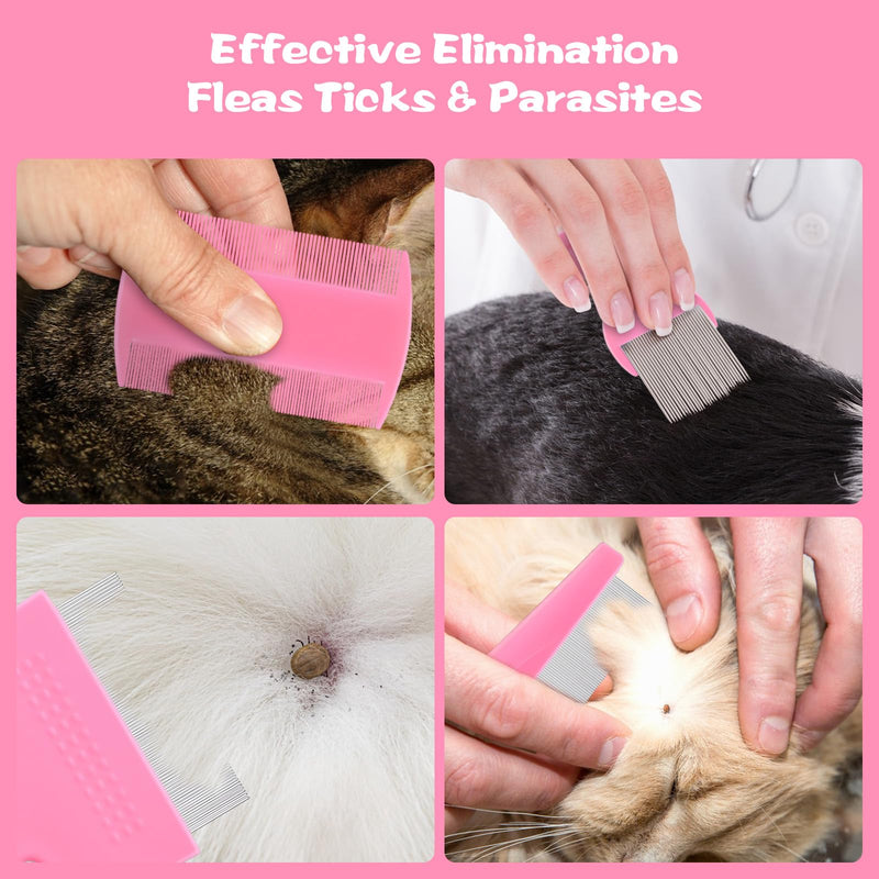 6-Pack Flea Comb for Dogs and Cats, Fine & Wide Tooth Stainless Steel Lice Comb, Tick Removal Tool, Tear Stain Remover, Dematting Brush - Professional Pet Grooming Kit for All Types of Pets - PawsPlanet Australia