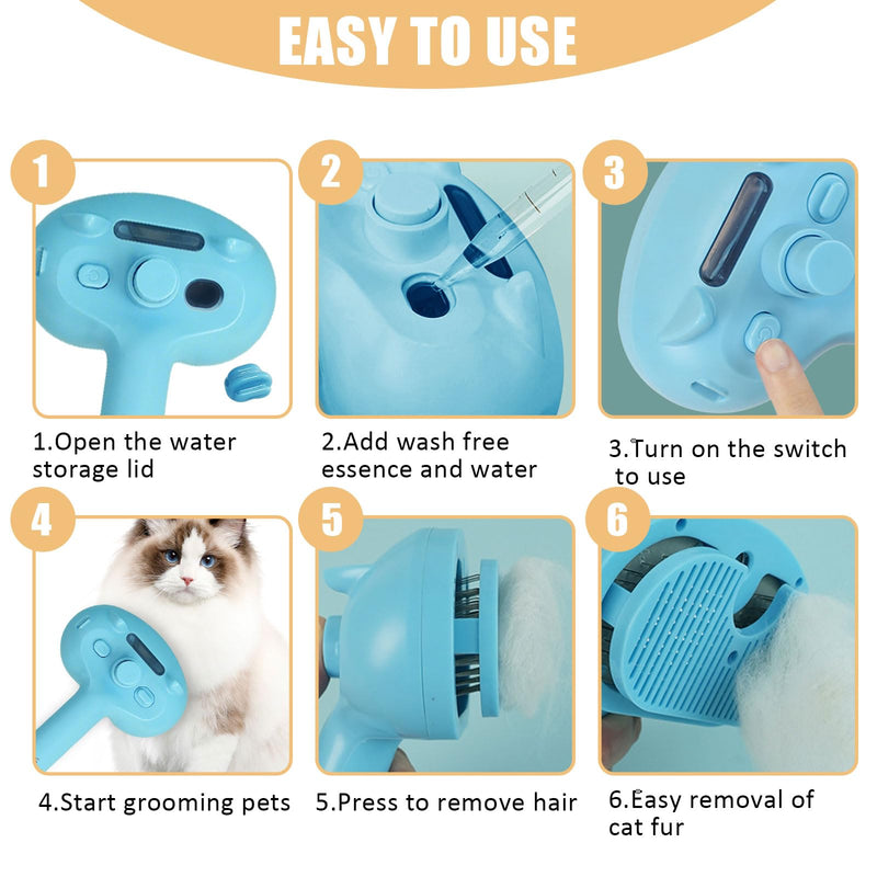 Cat Steam Brush for Shedding, Pet Steam Brush for Dog with Release Button,Anti-Static Pet Spray Hair Removal Comb,Cat Spray Comb for Long & Short Haired Pets,Blue Blue - PawsPlanet Australia