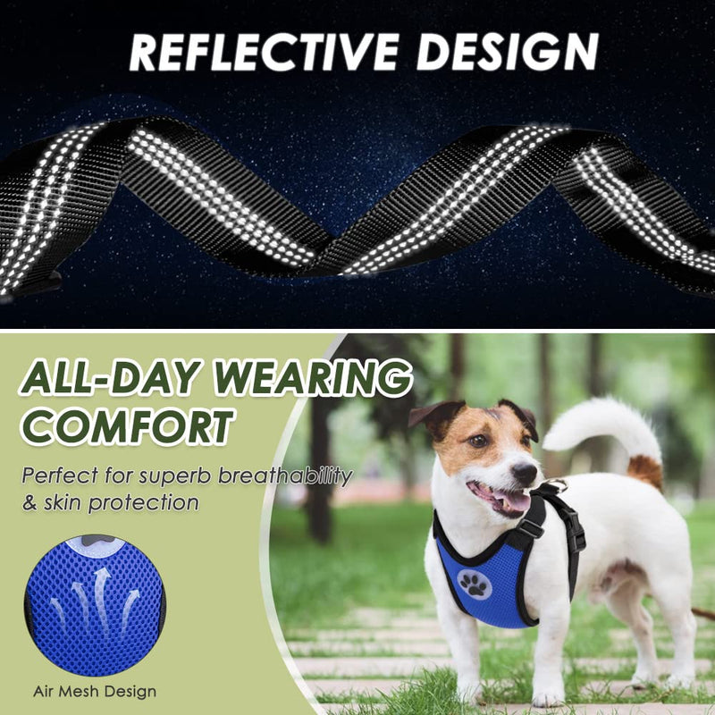 SlowTon Dog Seat Belt Harness for Car, Dog Car Harness Adjustable Mesh Breathable & Dog Seatbelt Safety Tether with Elastic Bungee for Small Medium Large Pets(Blue, Double Clip, L) L-Blue - PawsPlanet Australia