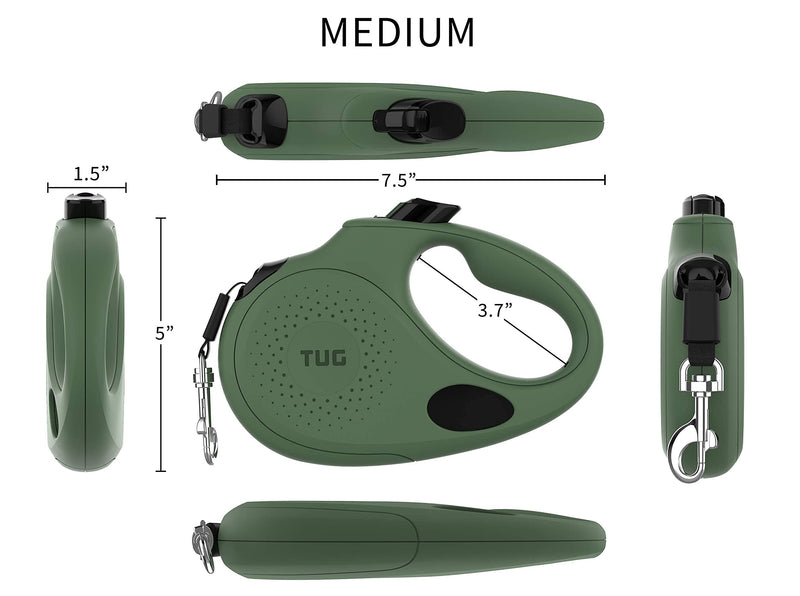 TUG Oval 360° Tangle-Free Retractable Dog Leash with Integrated Waste Bag Dispenser (Medium, Green) Medium - PawsPlanet Australia