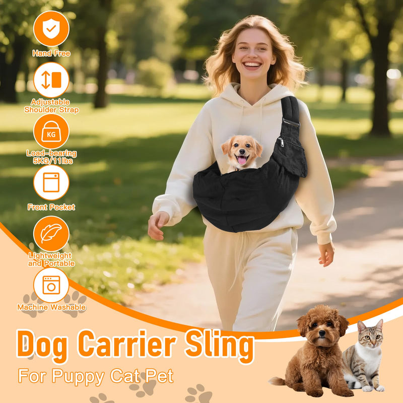 Dog Carrier Sling, Hand Dog Carrying Bag, Puppy Sling with Adjustable Shoulder Strap, Front Pocket, Machine Washable Pet Carrier Bag Shoulder Bag for Puppy Cat Pet - PawsPlanet Australia