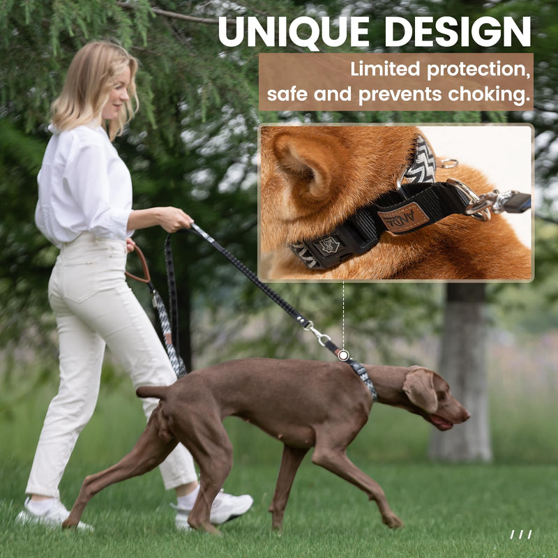 ANDA Martingale Collar for Dogs, Double-Layered Composite Material with Buckle,No-Pull Training Collar for Easy Control with no Choking (Chevron Black, Medium) Chevron Black - PawsPlanet Australia