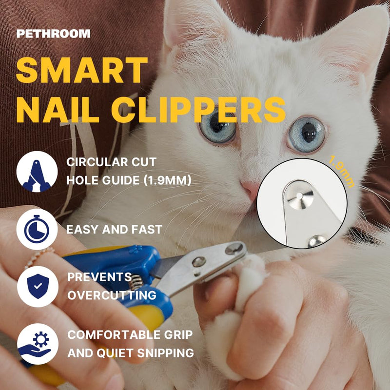 [PETHROOM] Cat Nail Clipper Trimmer for Indoor Cats with Circular Cut Hole (2mm) | Premium Sturdy Stainless Steel Blade Cat Claw | Safe, Easy, Accurate, Quiet & Fast | Avoid Overcutting - PawsPlanet Australia