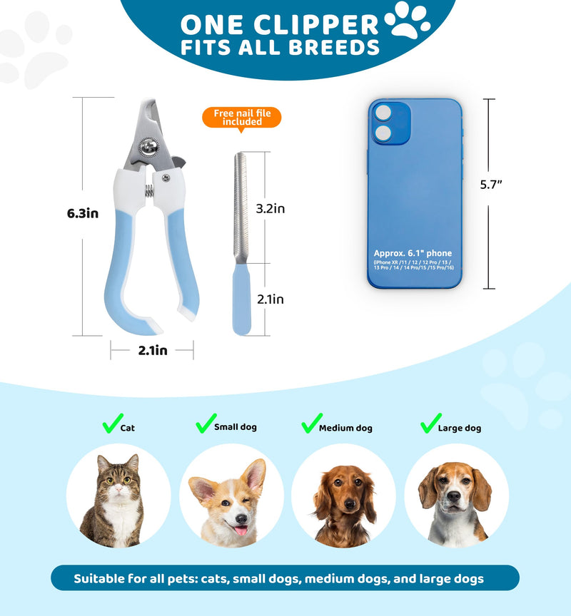 Pet Nail Clippers and Trimmers for Dogs and Cats, Professional Grooming Tool with Safety Guard, Sharp Blades, Free Nail File, Avoid Overcutting, Suitable for Small and Large Pets (Blue) Blue - PawsPlanet Australia