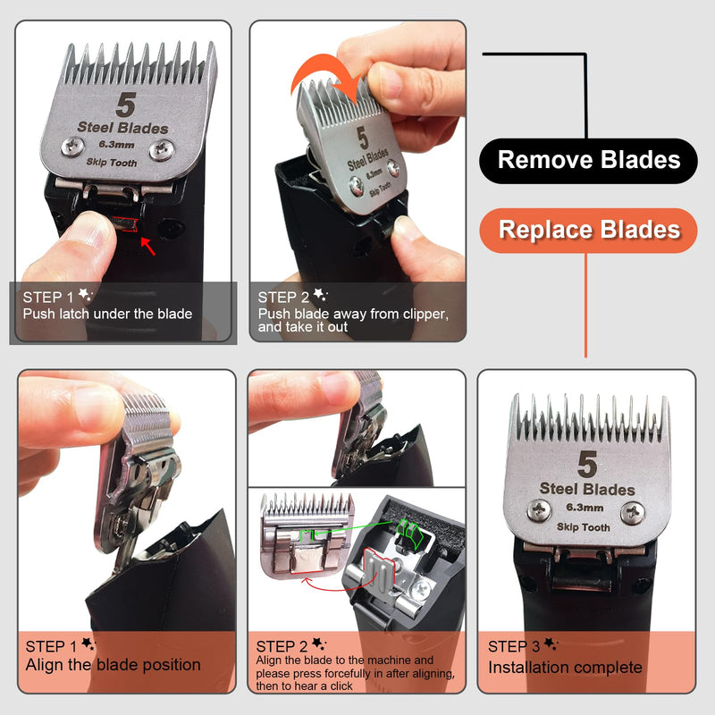 4 Skip Tooth Detachable Pet Dog Grooming Steel Blades,Compatible with Andis,Oster A5,Wahl KM10 Series Clippers,Cut Length 3/8-Inch (9.5mm)，1 Pack 4 Skip Tooth-1 PCS Silver