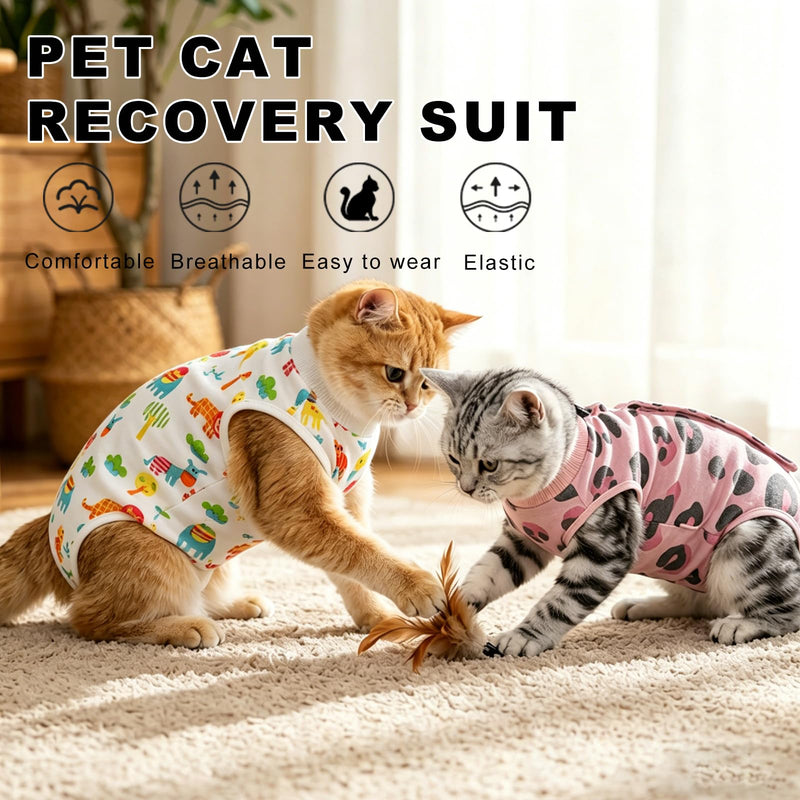 2 Pack Cat Professional Recovery Suit，Body Suits for Abdominal Wounds or Skin Diseases，E-Collar Alternative for Cats, Onesie Cat Clothes After Surgery Collar & Cone Alternative Lion-leopard S