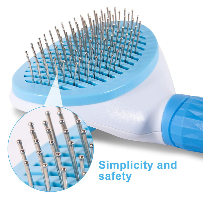 Alihoo Cat Brush Undercoat Dog Brush Soft Brush for Long Hair Universal Care Brush Automatic Cleaning Pet Brush Comb (Blue) - PawsPlanet Australia