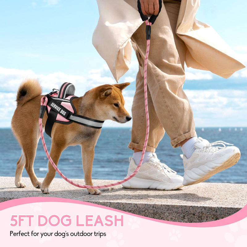 Service Dog Vest Harness and Leash Set, Animire in Training Dog Harness with 10 Dog Patches, Reflective Dog Leash with Soft Padded Handle for Small, Medium, Large, and Extra-Large Dogs(Pink,S) S Pink - PawsPlanet Australia