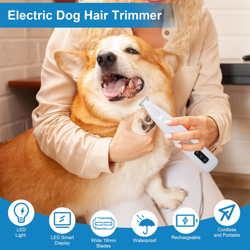 Dog Trimmer, Electric Dog Hair Trimmer with LED Light and LED Display, 18 Mm Widen Blade Pet for Small Dogs Paws Ears Face Rump, Waterproof Rechargeable - PawsPlanet Australia