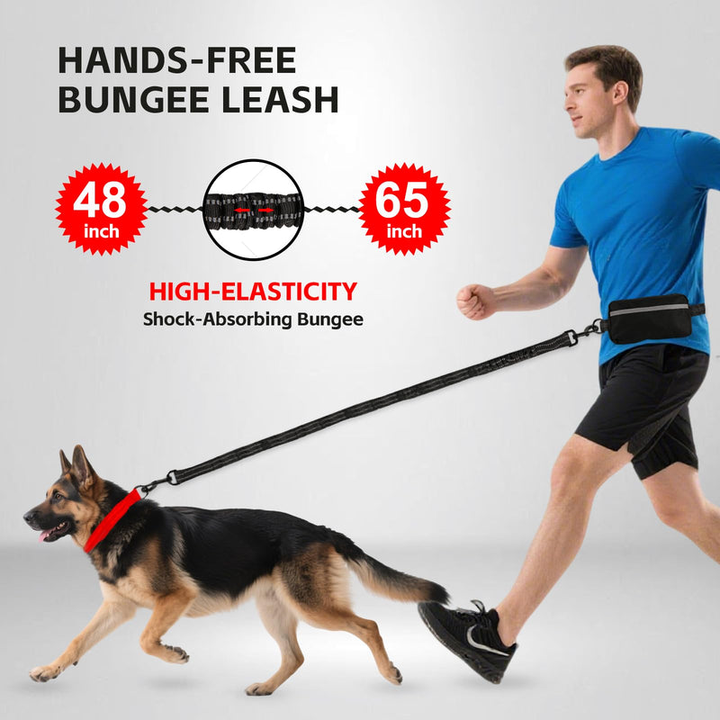 Hands Free Dog Leash with Waist Belt & Large Pouch, Waist Leash for Dog Walking, Running, Hiking & Jogging, Reflective Dual Padded Handles, Ideal for Medium/Large Dogs (30-120lbs) For 1 Dog - PawsPlanet Australia
