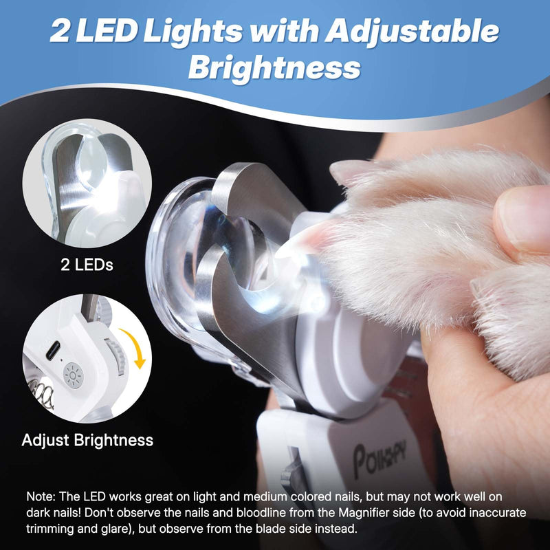 Dog & Cat Nail Clipper with 2 Adjustable Brightness LED lights, Safety Guard to Avoid Over-Cutting, Nail File, Extra Sharp Trimmer for Thick Pet Nails Grooming, Quick Sensor, Safety Lock, Rechargeable