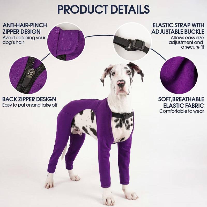 IECOii Dog Post Surgery Body Suit with Legs,Stretchy Soft Dog Onesie Surgery Recovery Suit Vest,Long Leg Medical Pet Shirt after an Operation,Zipper Closure Medical Pet Shirt Dogs,Purple,Size XL XL(Back Lenth:18.5") Purple