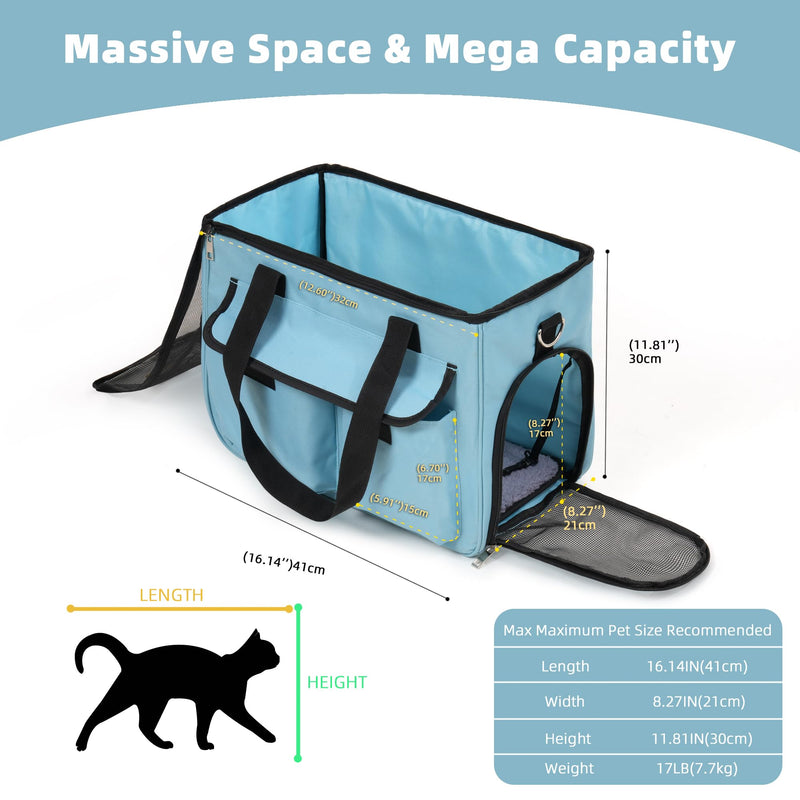 Cat & Dog Carrier for Pets Up to 15 Lbs, Airline Approved Soft-Sided Collapsible Pet Carrier for Cats & Dogs, Cat Carrier with Breathable Mesh, Padded Interior – Ideal for Car Rides, Daily Use(Blue) blue - PawsPlanet Australia