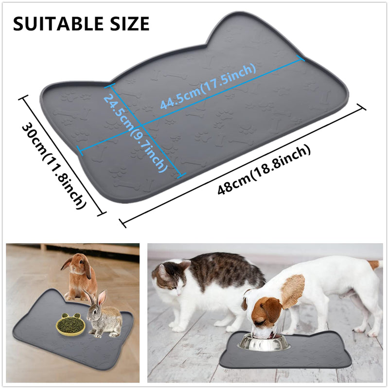 IYYI Cat Food Mat, Silicone Pet Food Mat for Floor, Waterproof Non Slip Pet Feeding Mat, Raised Edge Cat Bowl Mat to Stop Food Spills and Water Messes(Gray+M) Gray+M - PawsPlanet Australia