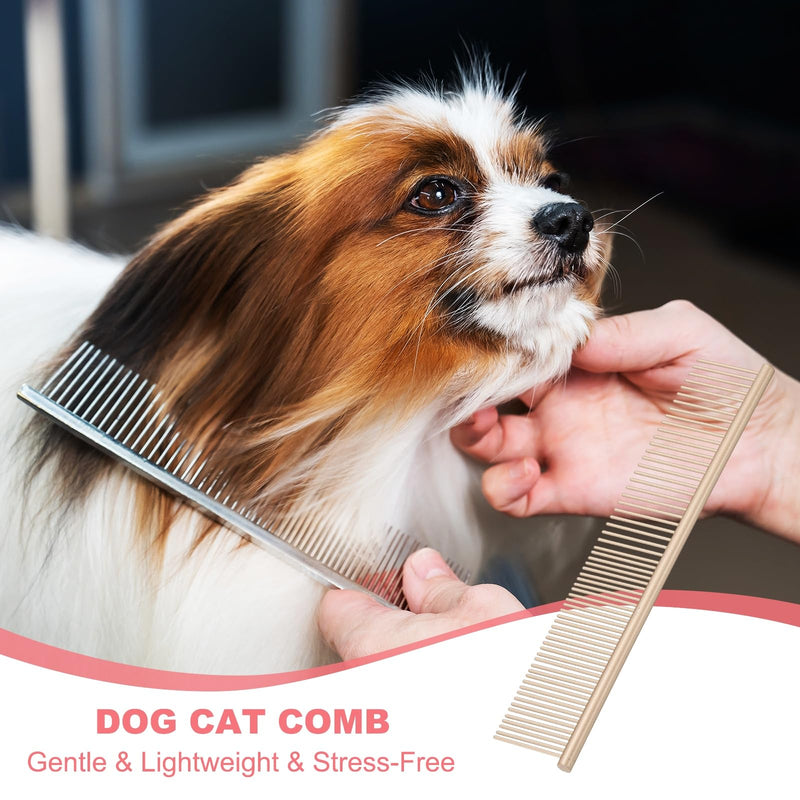 Dog Cat Comb, Pet Combs Stainless Steel Teeth with Rounded Ends for Knots Mats Loose Hair Removal, 7.5IN (Gold Coated, 3 Pack), Grooming Tool Intended for Long Curly Hair Pet Gold Coated 7.5 IN