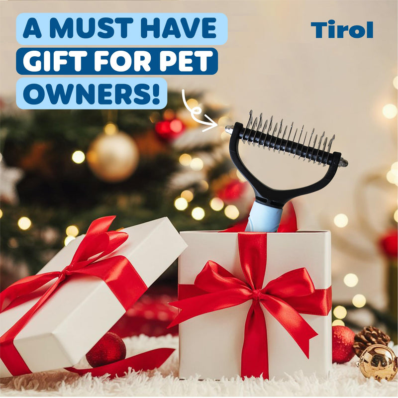 TIROL SUPPLIES Original Pet Grooming Rake - Ergonomic Non-slip Undercoat Rake for Dogs & Cats - Double-Sided Deshedding Dematting Tool - Extra-Wide Dog Grooming Brush & Deshedder Comb for Long Hair - PawsPlanet Australia