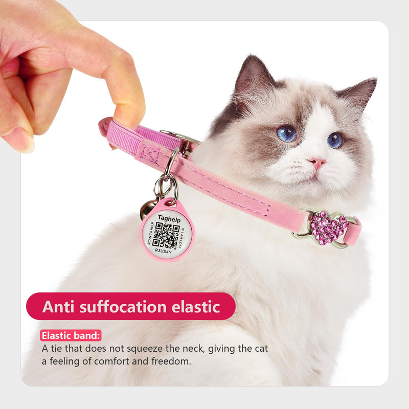 Heart Bling Cat Collar with Safety Belt and Bell Adjustable 8-13 inches for Kitten,Personalized Cat Collar with QR Code Smart ID tag, Pet Name and Phone Number on line,NO app (Blue) blue - PawsPlanet Australia