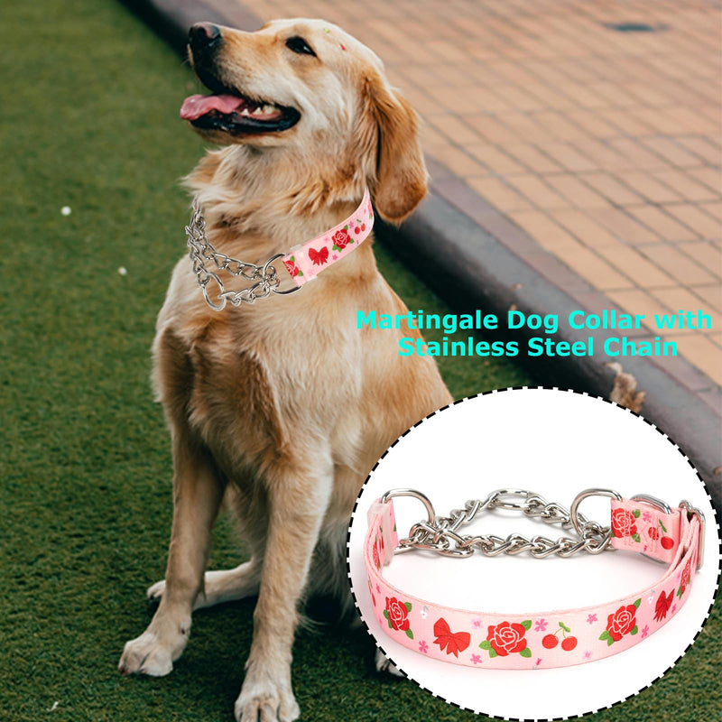 No-Pull Martingale Dog Collar with Chain, Reflective Adjustable Training Collar with Rose Flower Design for Medium, Large, XL Dogs(Medium) - PawsPlanet Australia