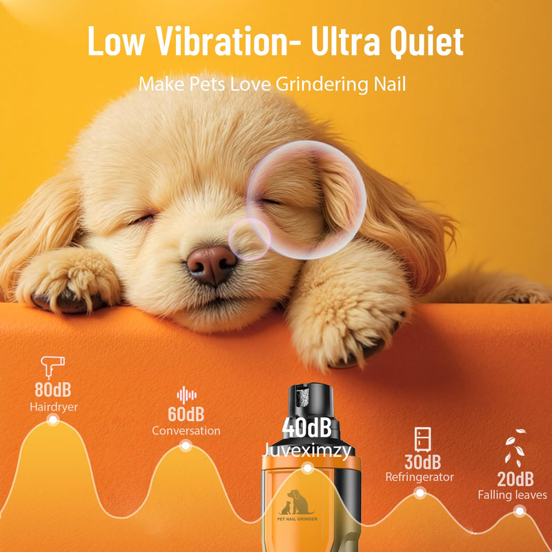 Electric Dog Nail Grinder: 5-Speed Quiet Dog Nail Trimmer with LED Light, Adjustable Safety Guard, Rechargeable Cordless Design for Small to Large Dogs & Cats(Orange) Orange