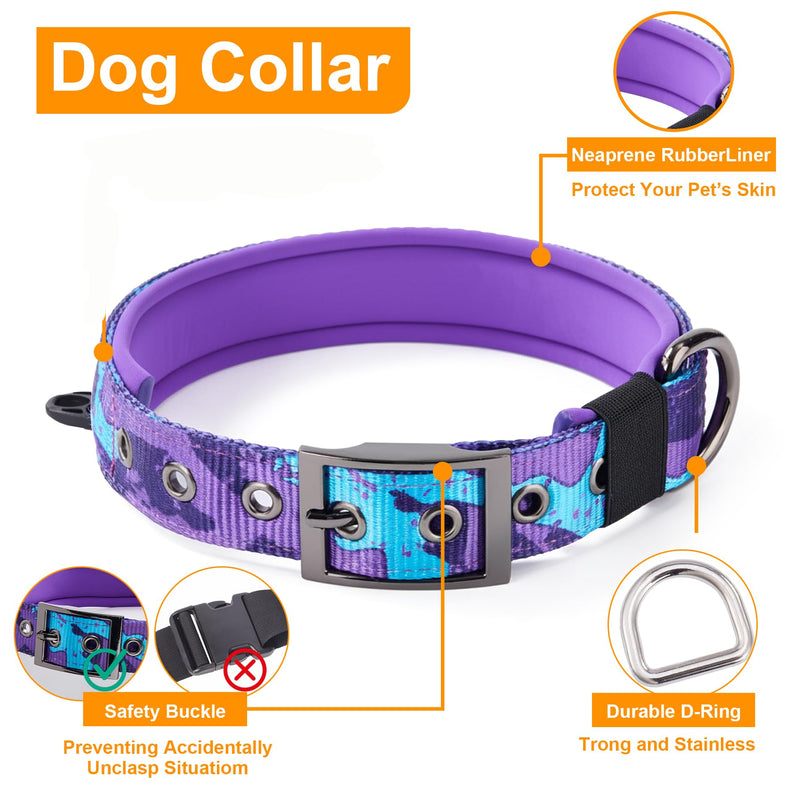 Annchwool No Pull Dog Harness,Heavy Duty Collar & Leash Set-Leash with Double Handle & Car Seatbelt Clip-Easy Control for Walking Training Medium Large Size Dogs(Camo Purple,XL) XL Camo Purple - PawsPlanet Australia