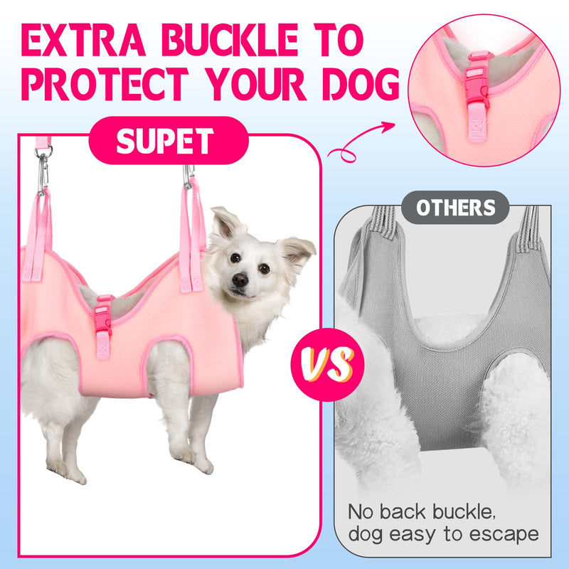 Supet Dog Grooming Hammock for Dog and Cat, Relaxation Pet Grooming Sling Helper, Breathable Pet Grooming Hammock for Nail Trimming, Ear/Eye Car with Nail Clippers/Trimmers/Scissors L（ Legs Spacing：10.6"-15" / Max W：70LBS） Pink - PawsPlanet Australia