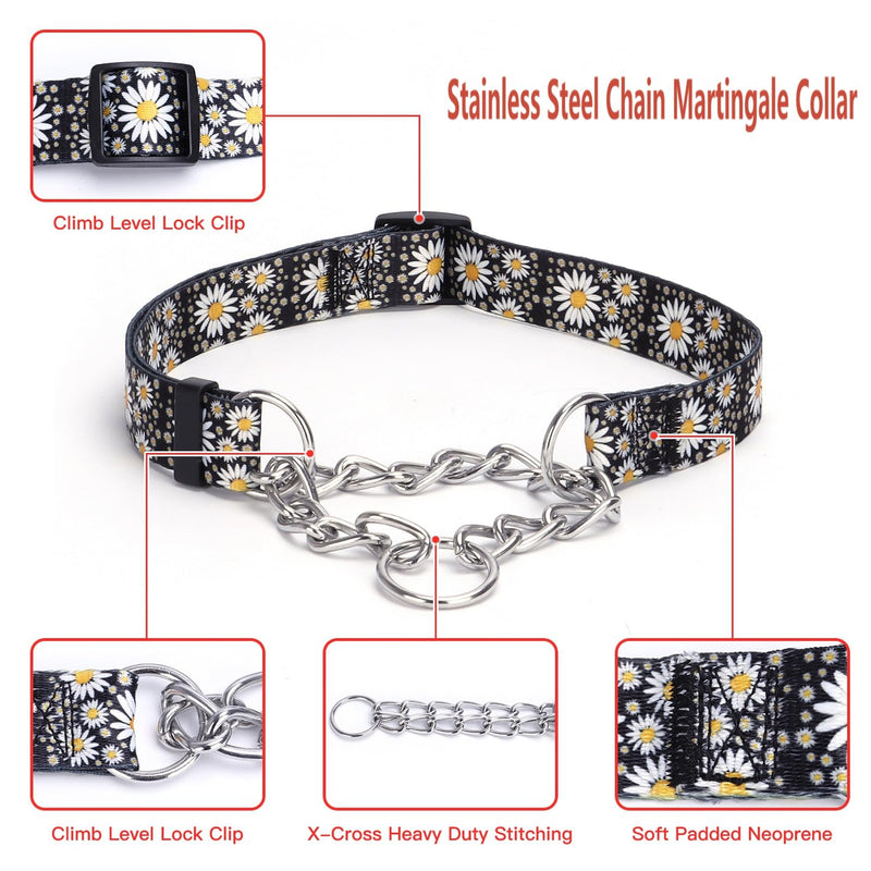 Martingale Dog Collar - Stainless Steel Chain, No Pull Training Collar with Flower Design for Large Medium Small Dogs (S, Green) S